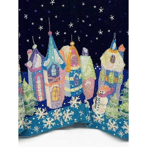 Design Options Sweater Philip Jane Gordon Cardigan Black w Winter Scene XL - Picture 3 of 14